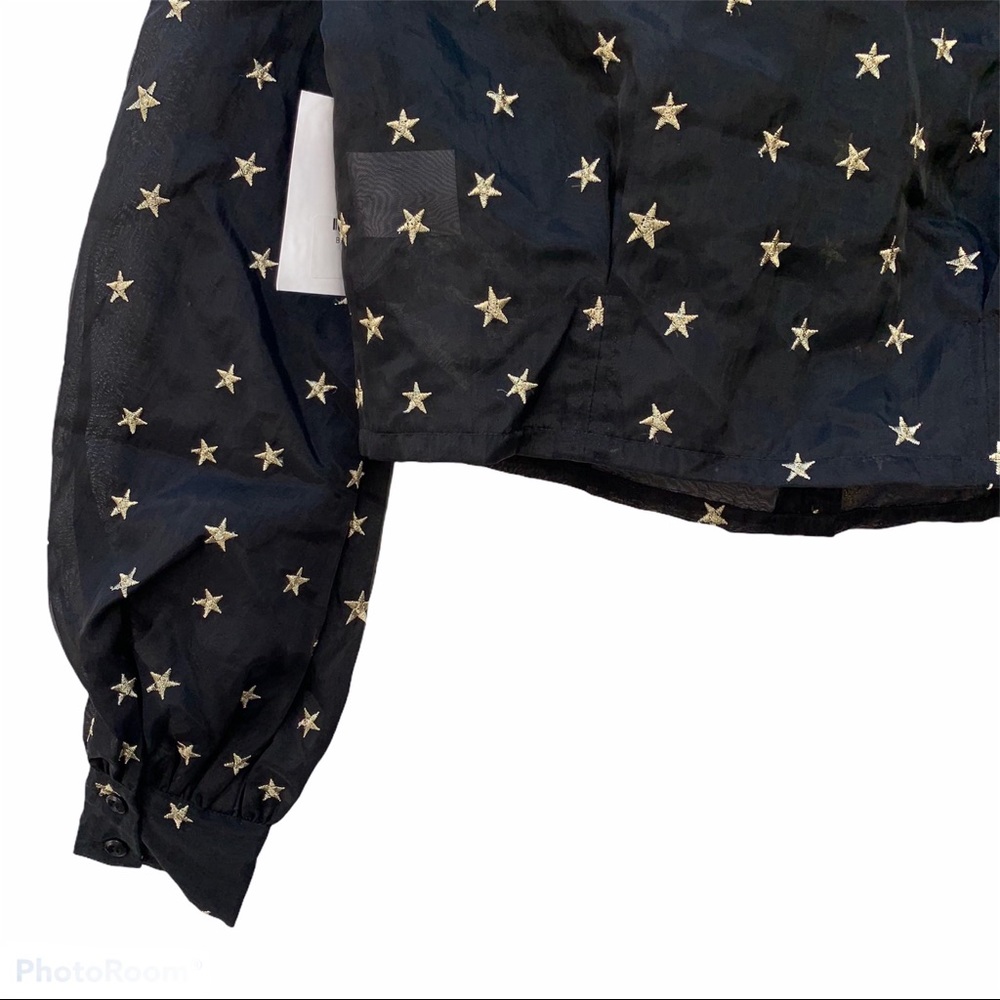 Donna Mizani Gold Star Embroidered Sheer Button Down Blouse Top Crop - Picture 10 of 12